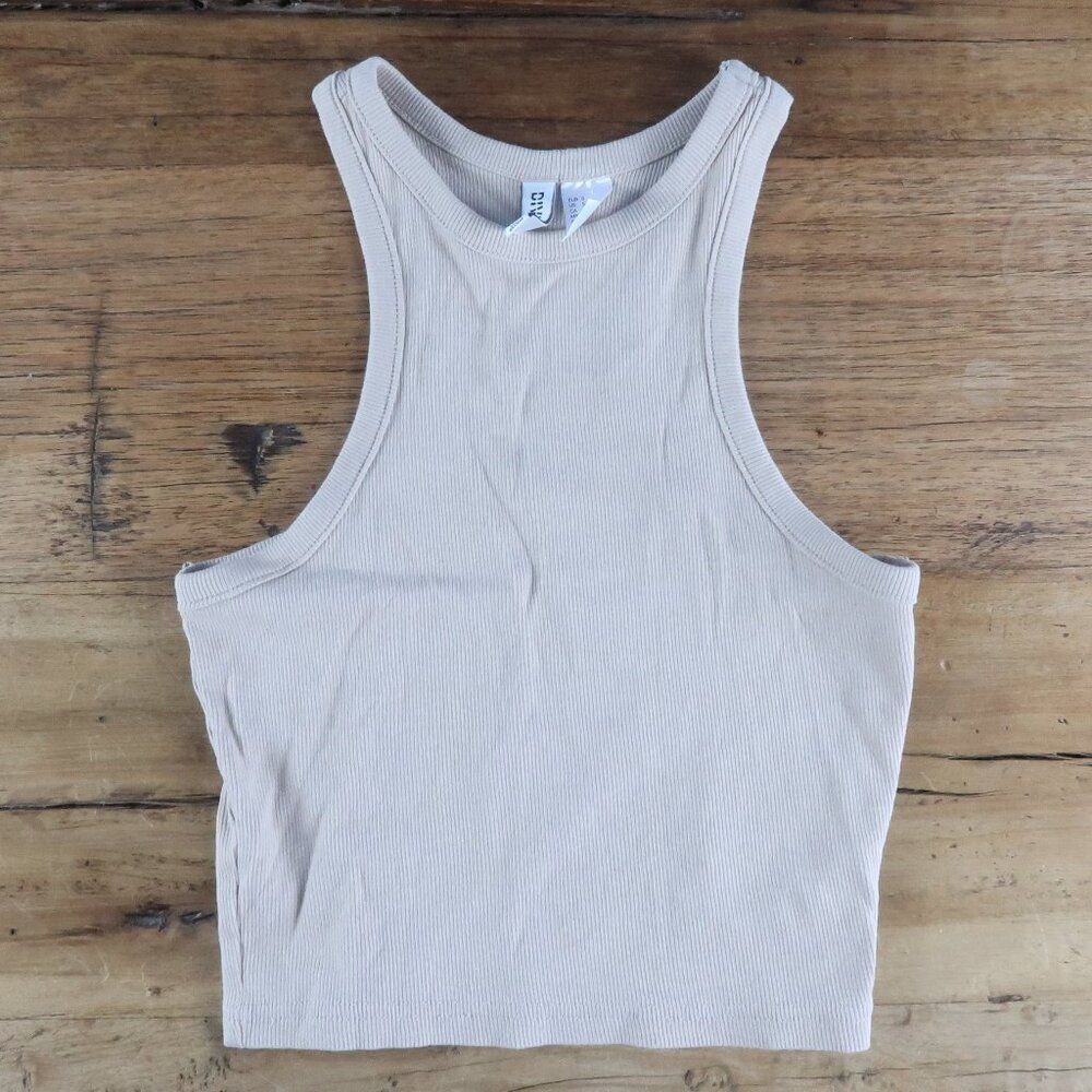 DIVIDED BY H&H TAN HIGH NECK RIBBED CROP TANK TOP SIZE SMALL